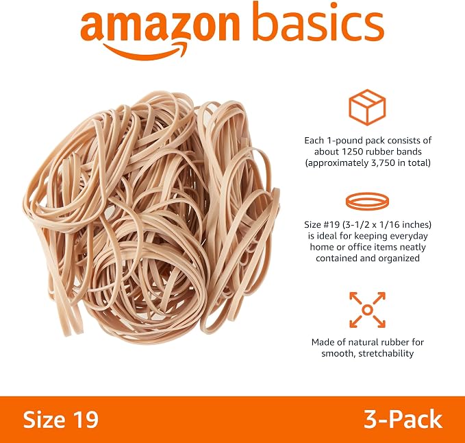 Amazon Basics Rubber Bands, Office Supplies, Size 19, 1250 Bands/1 lb. Pack - Image 2