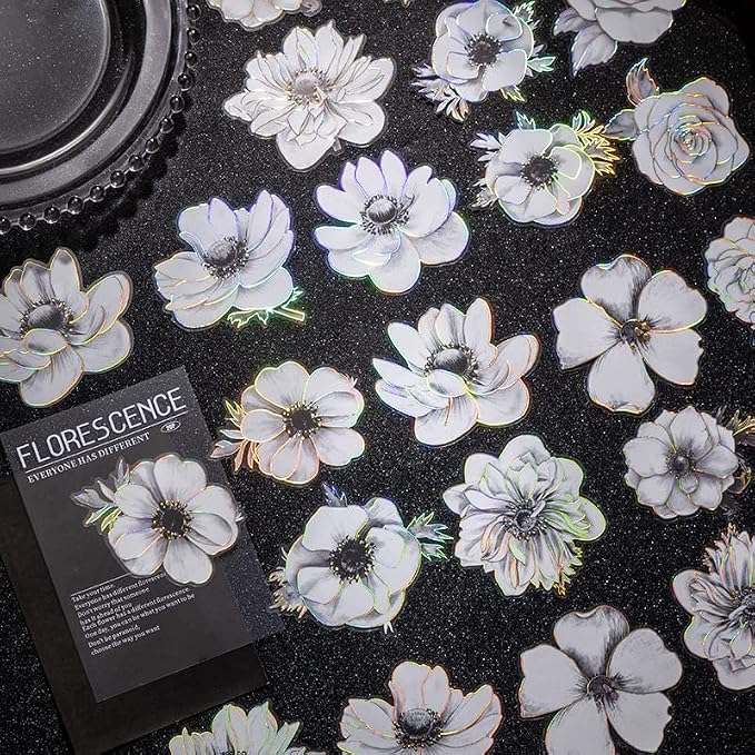 120pcs White Flower Scrapbook Stickers Pack, Vintage Roses Lilies Daisies - Image 2