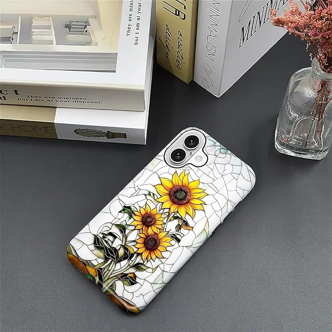 ZHEGAILIAN Case for iPhone 16, Sunflower Faux Stained Glass Effect Durable - Image 3