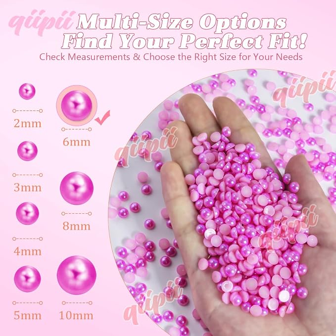 qiipii 900PCS 6mm Rose Red Half Round Pearls Bulk - Image 3