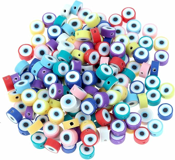 100pcs Colorful Evil Eye Polymer Clay 10mm Spacer Beads by LUBINGSHINE