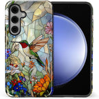 for Samsung Galaxy S25 Case, Hummingbird Wildflower Stained Glass Pattern by Teonvpu