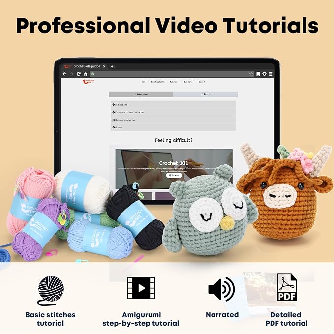 CrochetBox Crochet Kit for Beginner, Highland Cow and Owl Learn How to Crochet - Image 4