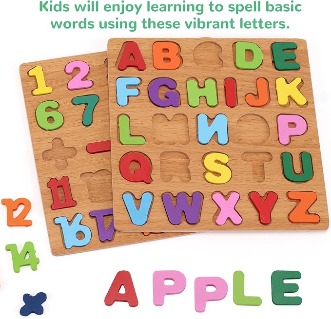 Alphabet Wooden Puzzles for Toddlers 3-5, Number and Shape Puzzle, Preschool - Image 4