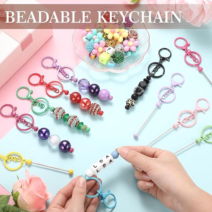6Pcs Beadable Keychain Bars Blanks Bead Keychain Bar Metal Beaded Keychains - Image 5