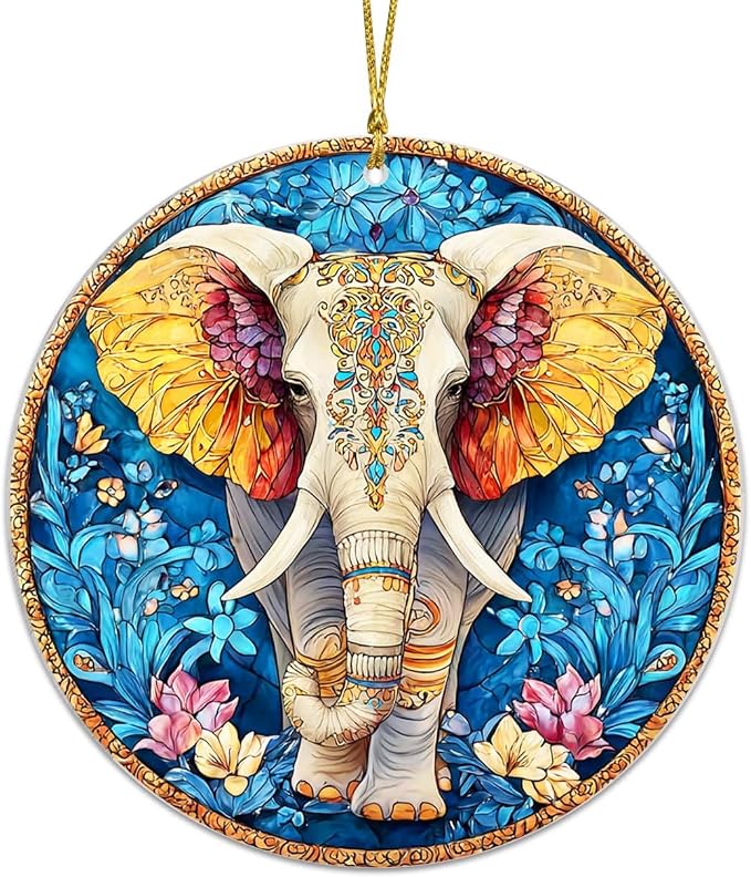 Elephant Christmas Acrylic Ornament, Elephant Christmas Ornaments, Gift by Unknown
