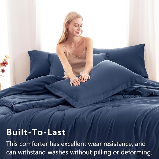 CozyLux King Size Comforter Set Navy Blue, 7 Pieces Bed in a Bag King Comforter - Image 3