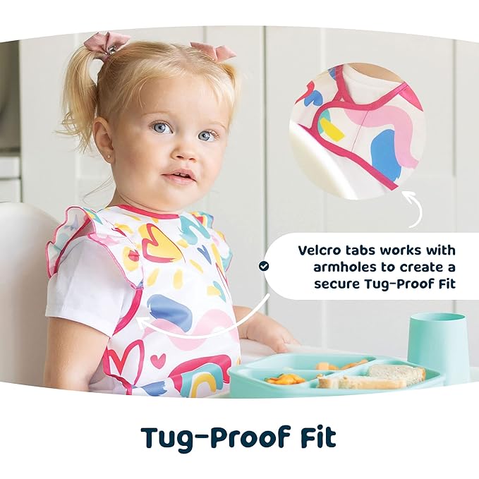 Tiny Twinkle Short Sleeve Apron Baby & Toddler Bib for Girls – Waterproof, Mess-Proof Bibs for Eating & Feeding, Machine Washable,Perfect Holiday Gift (Butterflies, 6–24M)