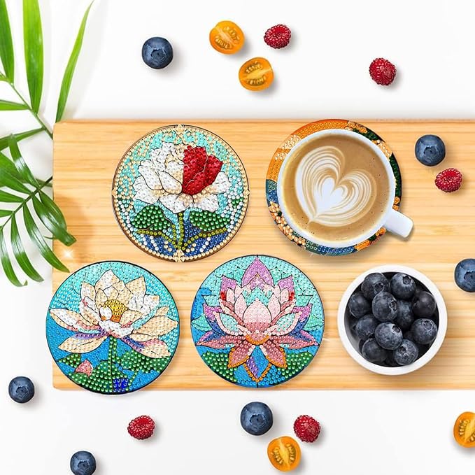 EWJRNSF 6 PCS Flowers Diamond Art Coasters DIY Kit - Image 4
