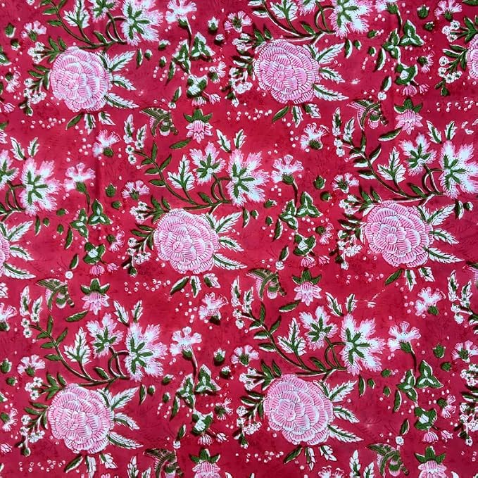 E-Tailor® Indian Ethnic 100% Cotton Voile Running Hand Block Print Natural - Image 2