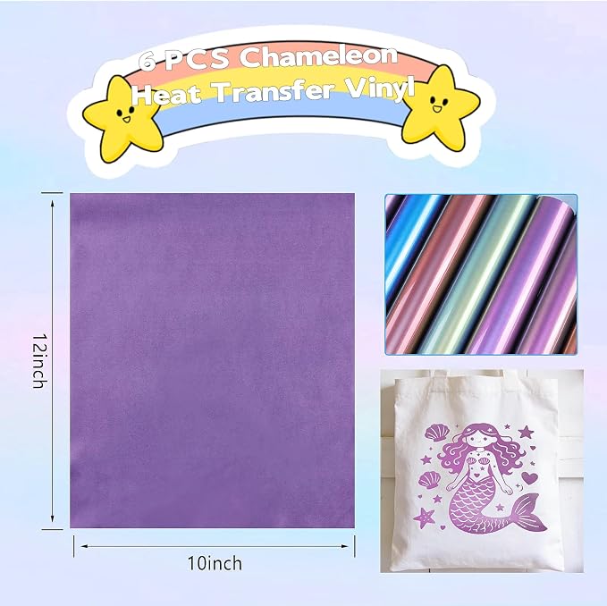 Chameleon Heat Transfer Vinyl Bundle 6 Packs Chameleon Gradient Change Color PU - Image 6