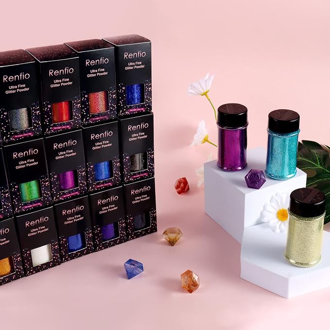 Renfio Holographic Ultra Fine Glitter Powder Metallic Resin Glitter 2.11 Oz PET - Image 6