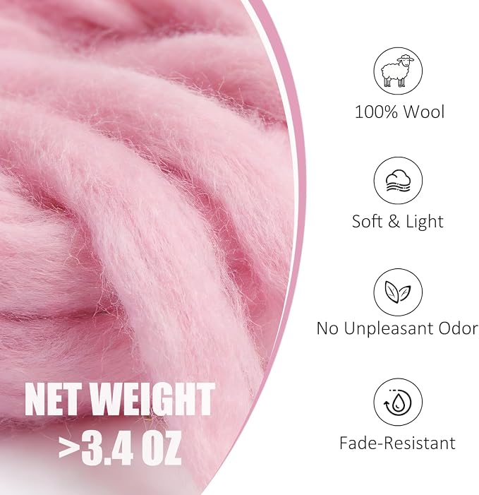 Wool Roving, Needle Felting Wool Pink Cherub, 3.4oz Natural Felting Wool - Image 2
