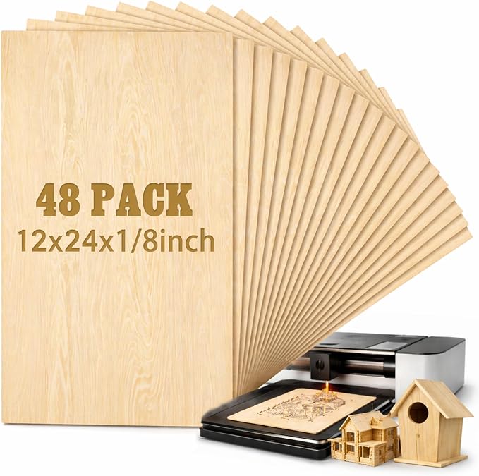 Juexica 48 Pcs 12" X 24"x 1/8" Basswood Craft Sheets 3mm Plywood Board Wood by Juexica