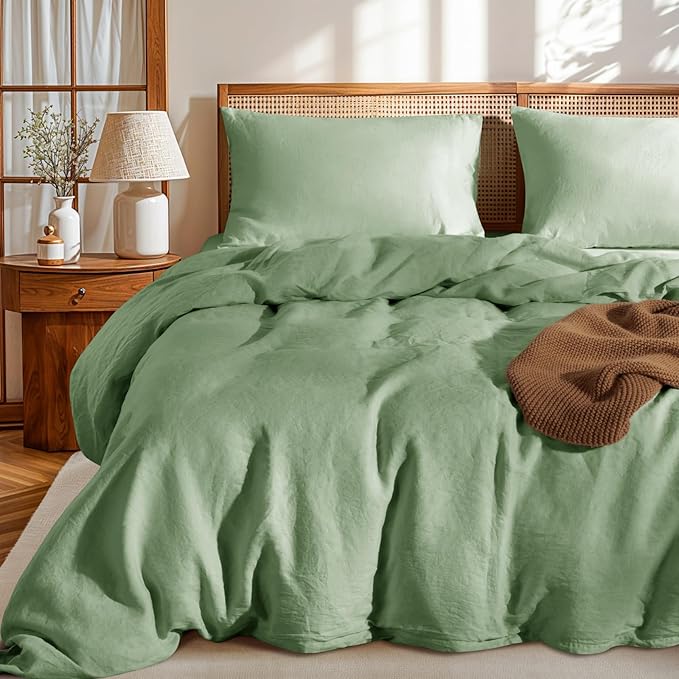 LBRO2M 100% France Linen Duvet Cover Set Queen Size 3 Pcs Natural Flax by LBRO2MBedding