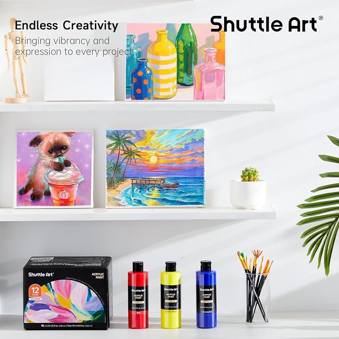 Shuttle Art 12 Colors Acrylic Paint, 250ml/8.45oz Bottles Acrylic Paint Set - Image 7