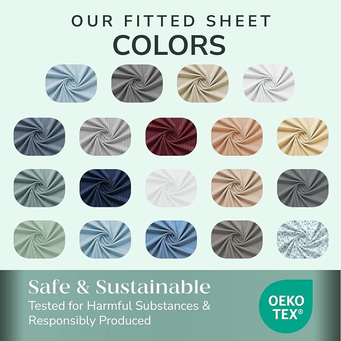 Feather & Stitch 1 Piece Fitted Sheet Twin Size, 100% Cotton Damask Sateen Weave - Image 7