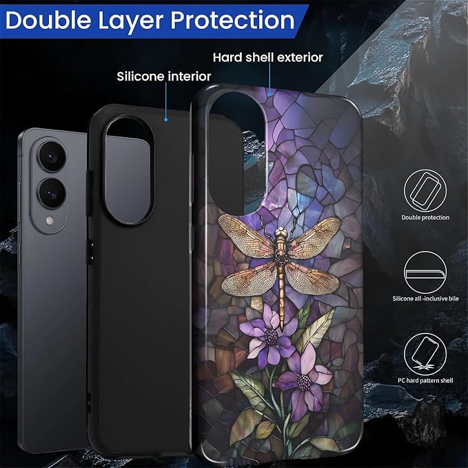 for Samsung Galaxy S25 Edge Case, Stained Glass Dragonfly Pattern Glossy 2 in 1 - Image 3