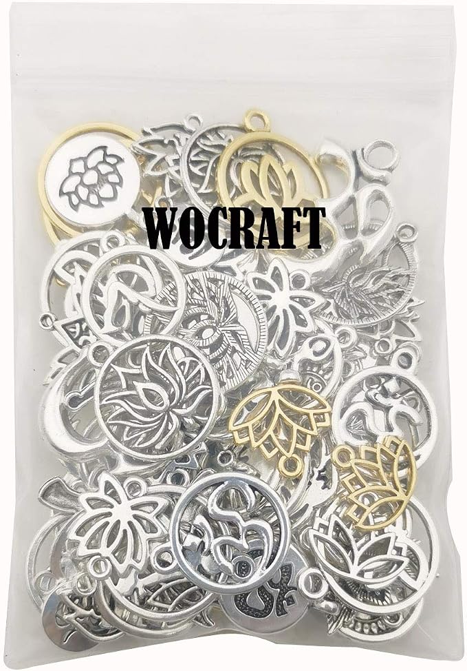 100g Craft Supplies Antique Silver Yoga OM Lotus Flower Charms - Image 5