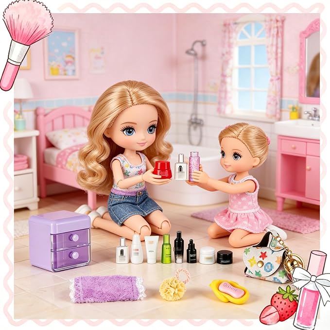 72Pcs Dollhouse Mini Jewelry Storage Case Handbag Towel Cosmetic Set Bathroom - Image 4