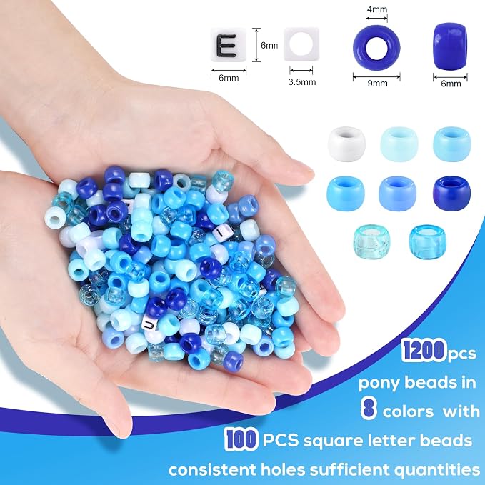 Blue and White Pony Beads, Large Hole Hair Bead - Image 4