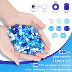 Blue and White Pony Beads, Large Hole Hair Bead - Image 4