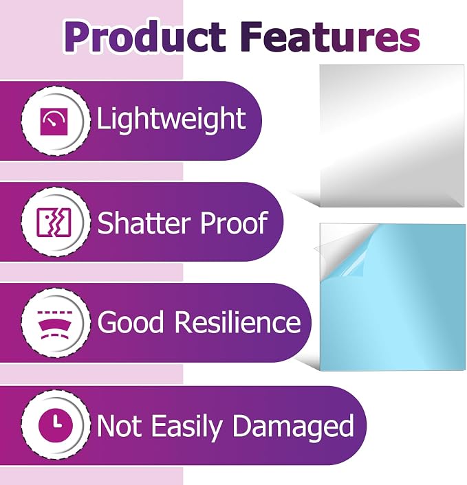 10 Pcs 12 x 12 x 0.04 Inch Acrylic Two Way Mirror Sheets | Through Mirror Glass - Image 4