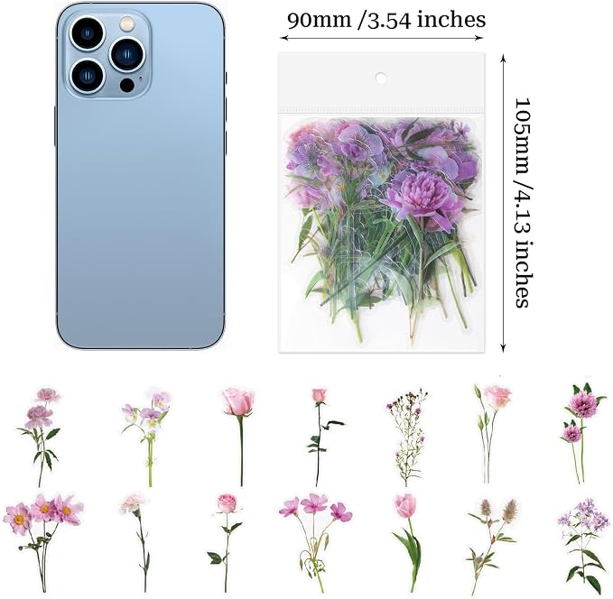 Imeepa 320Pcs Natural Flower Stickers Transparent Scrapbooking Stickers | PET - Image 2
