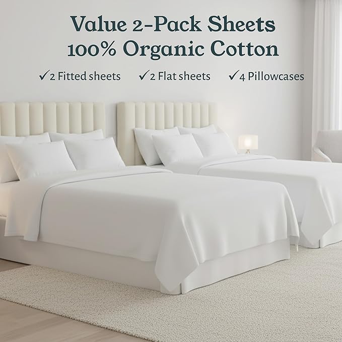 California Design Den 2-Pack 100% Organic Cotton Percale Sheets Queen Size Set - Image 4