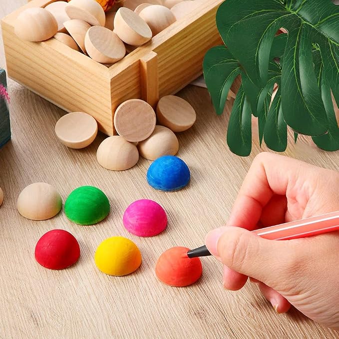 100pcs Half Wood Balls Unfinished Natural Half Ball Split Wood Balls - Image 3