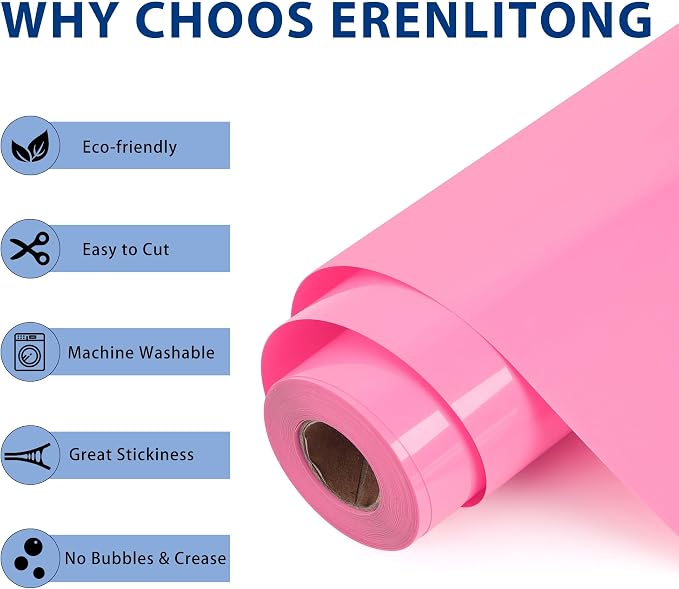 RENLITONG Pink Iron on Vinyl 12Inch by 50ft Roll Heat Transfer Vinyl - Image 2