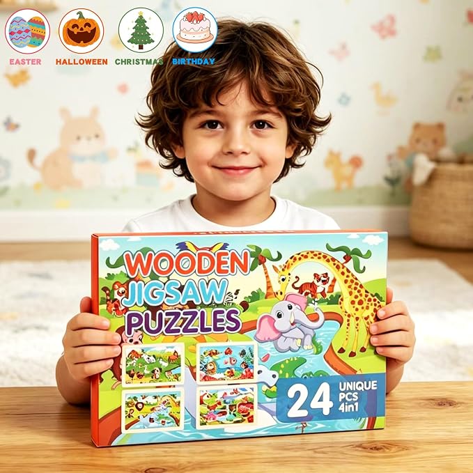 Puzzles for Kids Ages 4-6, 4 Packs 24 Piece Wooden Jigsaw Puzzle for Toddlers - Image 10