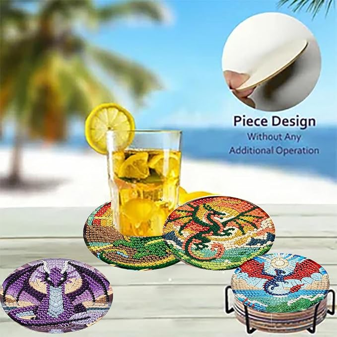 Zythron 8 Pack Diamond Art Coasters, Dragon Diamond Painting Coasters Kits | - Image 4