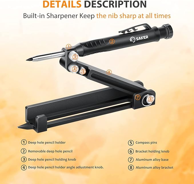 Saker Multi-function Scribing Tool- Construction Pencil- Aluminum Alloy Scribe - Image 4
