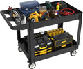 Heavy Duty Rolling Utility Cart with Wheels 2-Tier Utility Plastic Service Work Cart for Shop, Garage, Warehouse, Maintenance 550 lbs