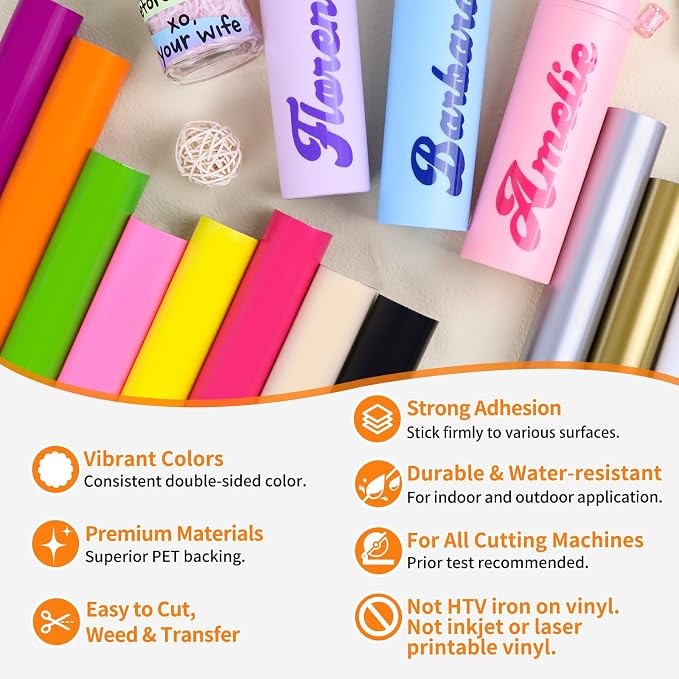 TECKWRAP Permanent Vinyl, Rainbow Sampler - 12in x 5ft Rolls 12 Colors - Image 3