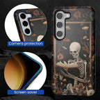 Case for Samsung Galaxy S23 Case, Skeleton Reader Goth Floral Design Hybrid - Image 2