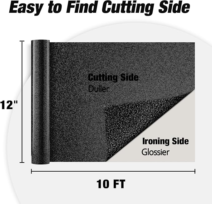 VinylRus Black Glitter HTV Heat Transfer Vinyl Roll-12 x 10ft Black Glitter HTV - Image 7