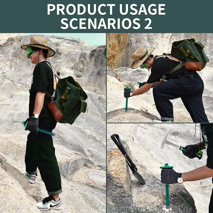 15 PCS Geology Rock Pick Hammer Kit, 22oz Hammer & Digging Chisels - Image 5
