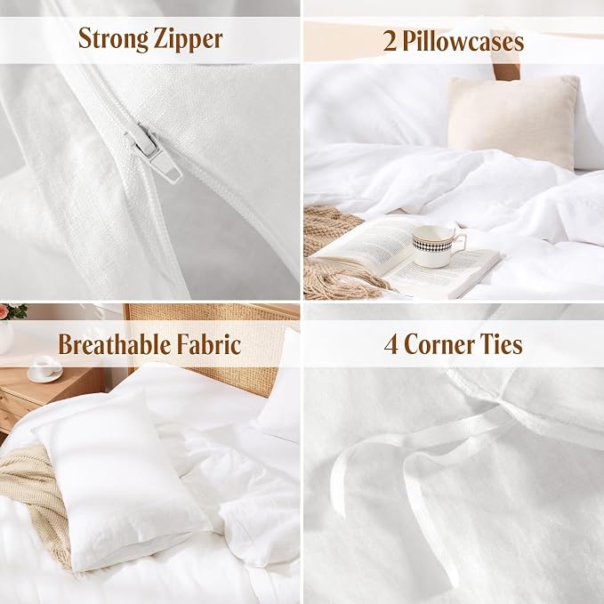 LBRO2M 100% France Linen Duvet Cover Set Cal King Size 3 Pcs Natural Flax - Image 5