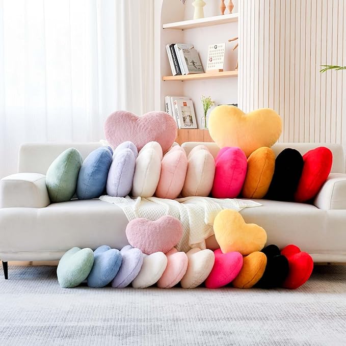 Beige Heart Pillows, Cute Heart Decorative Pillow, Heart Shaped Throw Pillows for Bed, Faux Rabbit Fur Plush Hoom Decor Pillow Cushion for Chair Sofa Living Room (Mini 12.9" x 9.8")