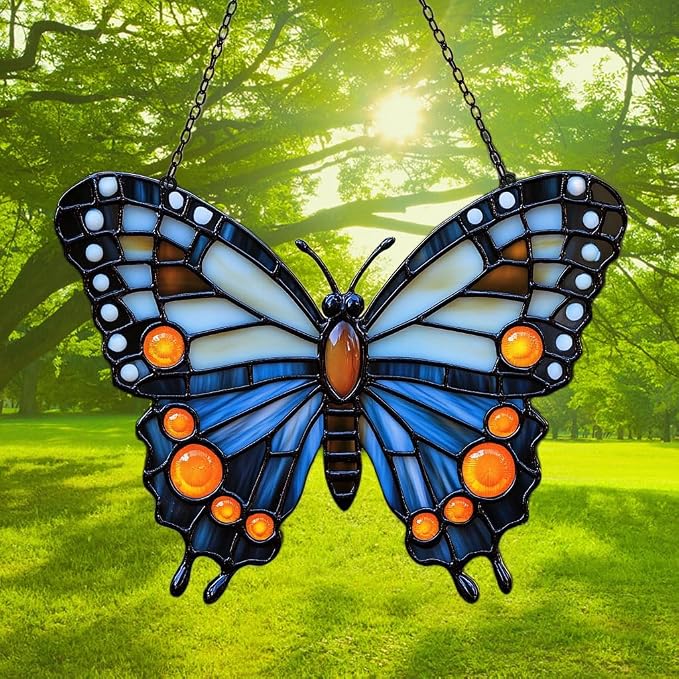 Night Monarch Butterfly Acrylic Suncatcher Stained Glass Effect Window Car - Image 3