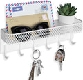 Key Holder for Wall – Decorative Stainless Steel Key Hanger with 6 Hooks for Hats, Bags, Leashes – Mail Holder Key Rack with Mounting Hardware and Guide (9.65” x 2.8” x 2.2”) (White)