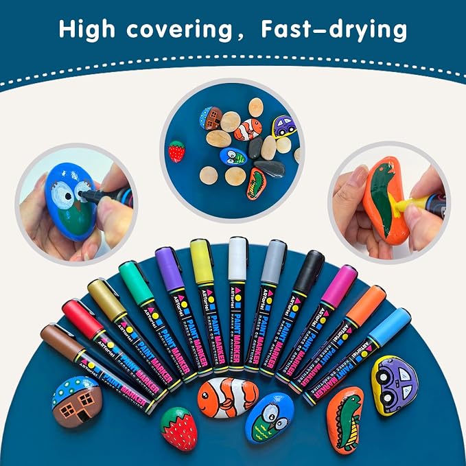 Rock Painting Perfection Markers Pens: 12 Vibrant Colors - Image 3