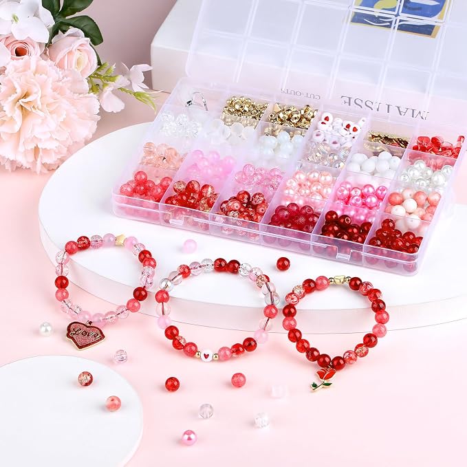 DUQGUHO Valentine's Day Beads for Jewelry Making, 8mm Red Pink White Glass - Image 3