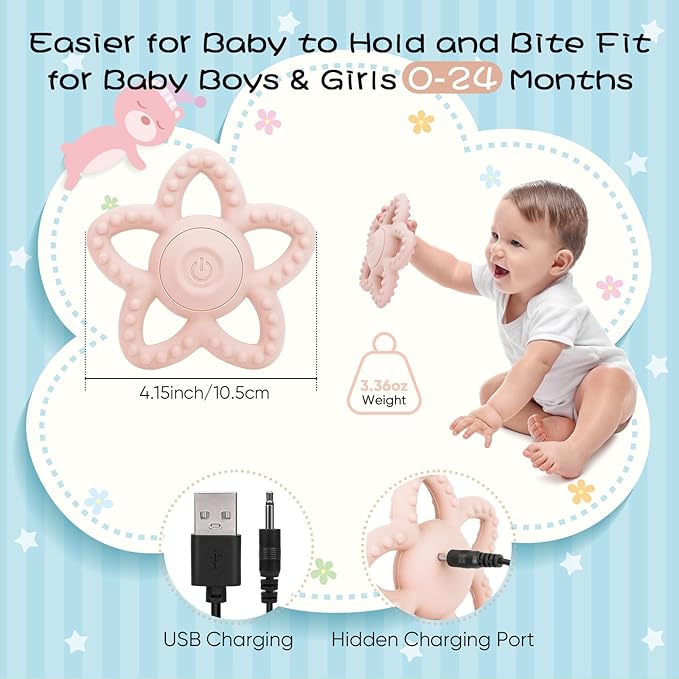 Vibrating Sensory Chew Toy, Teether Teething Toys for Baby 6-18 Months, Sensory Toys for Kids with Autism&Toddler Travel Essential - 3X Vibration Settings, Gifts for Boys Girls