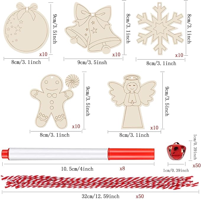 Artmag 50pcs Unfinished Wooden Christmas Ornaments Wood Slices - Image 2