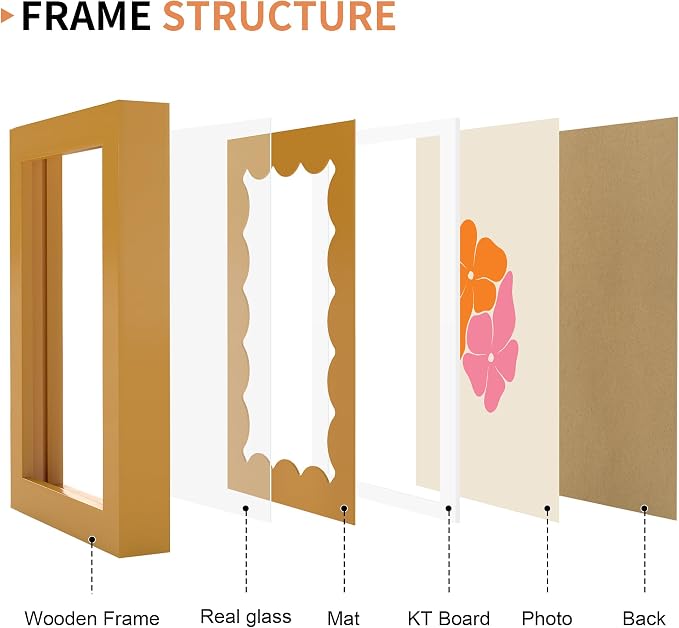 4x6 Picture Frame with Real Glass, Wooden cute 4 x 6 Photo Frame with Wavy Mat - Image 5