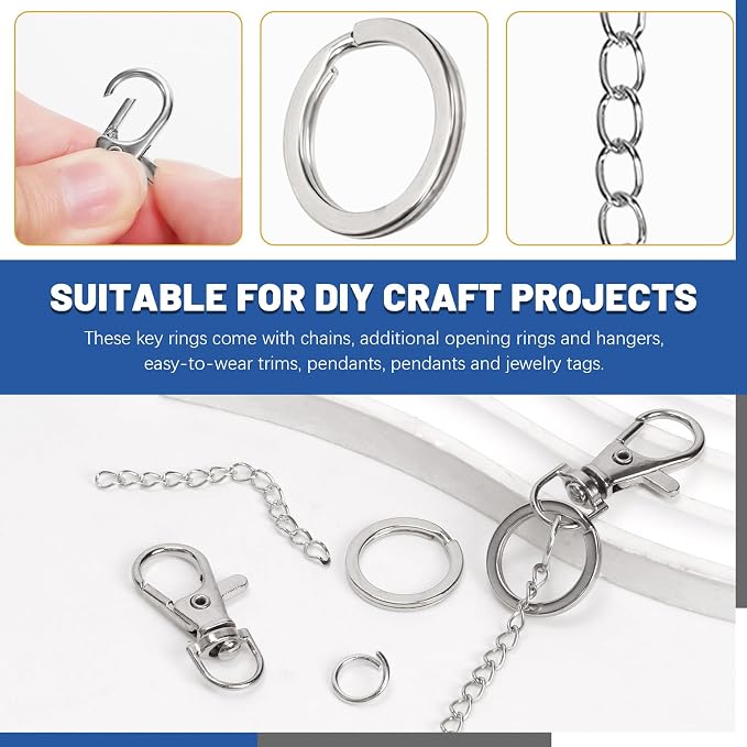 Glarks 125pcs Silver Keychain Making Kit, Keychain Craft Supplies Including Key - Image 4