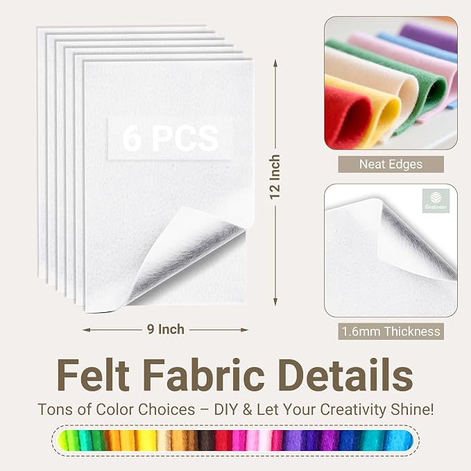 White Soft Felt Sheets for Crafts, 1.6mm Thick, Kids' Crafts, DIY Projects - Image 2
